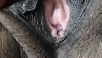 Closeup Of My Wife'S Hairy Black Pussy With Nipple Play