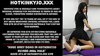 Large Dildo Penetrates Hotkinkyjo'S Anal Opening, Causing Prolapse And Stretching