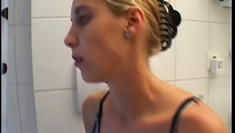 Slim Blonde In The Restroom Films Self-Pleasure