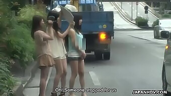 Japanese Teen Girls Share One Cumshot In Car